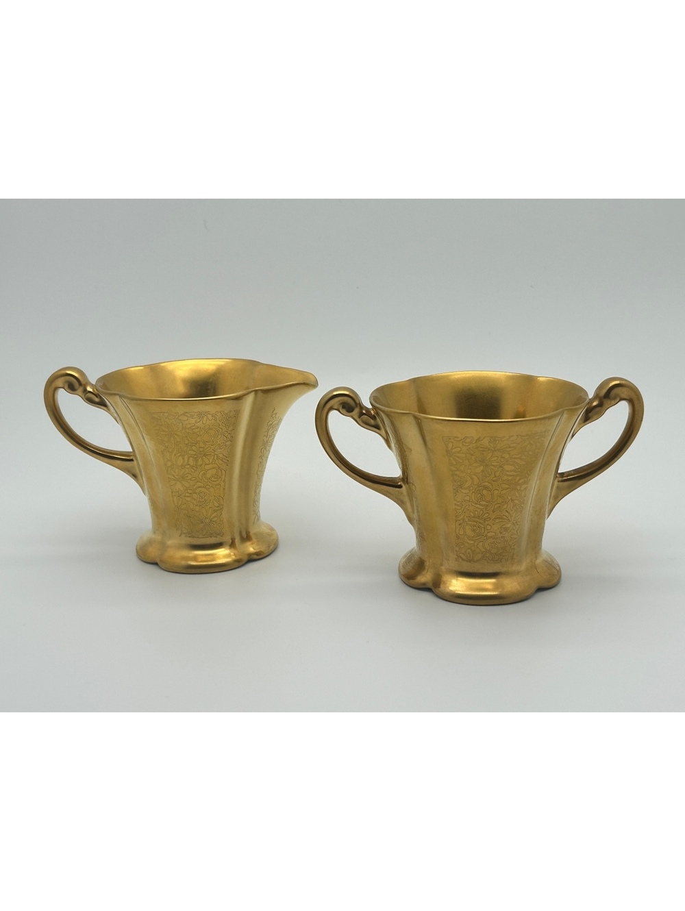 Vintage Pickard 24K Gold Encrusted “Rose & Daisy” Mini Sugar/Creamer